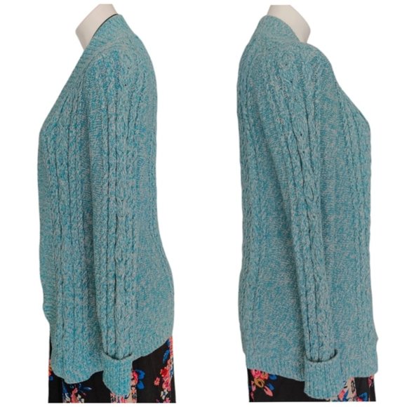 LL Bean XOXO Blue White Knit Open Front Cardigan EUC sz S - Picture 9 of 14